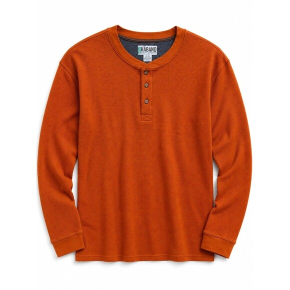 Haband Other - New Haband Henley Waffle Weave Shirt Size XL Orange Long Sleeve Thermal Preppy
